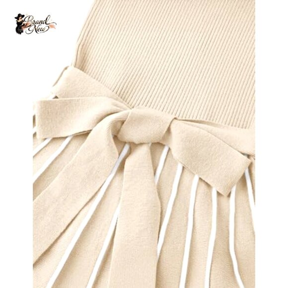 Turtleneck Long Sleeve Sweater Dress Tie Waist Loose Ribbed Knit Midi - Picture 6 of 7